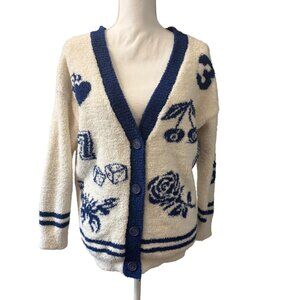 Forever 21 White & Blue Button-Up Cardigan Womans Size S Casual Sweater